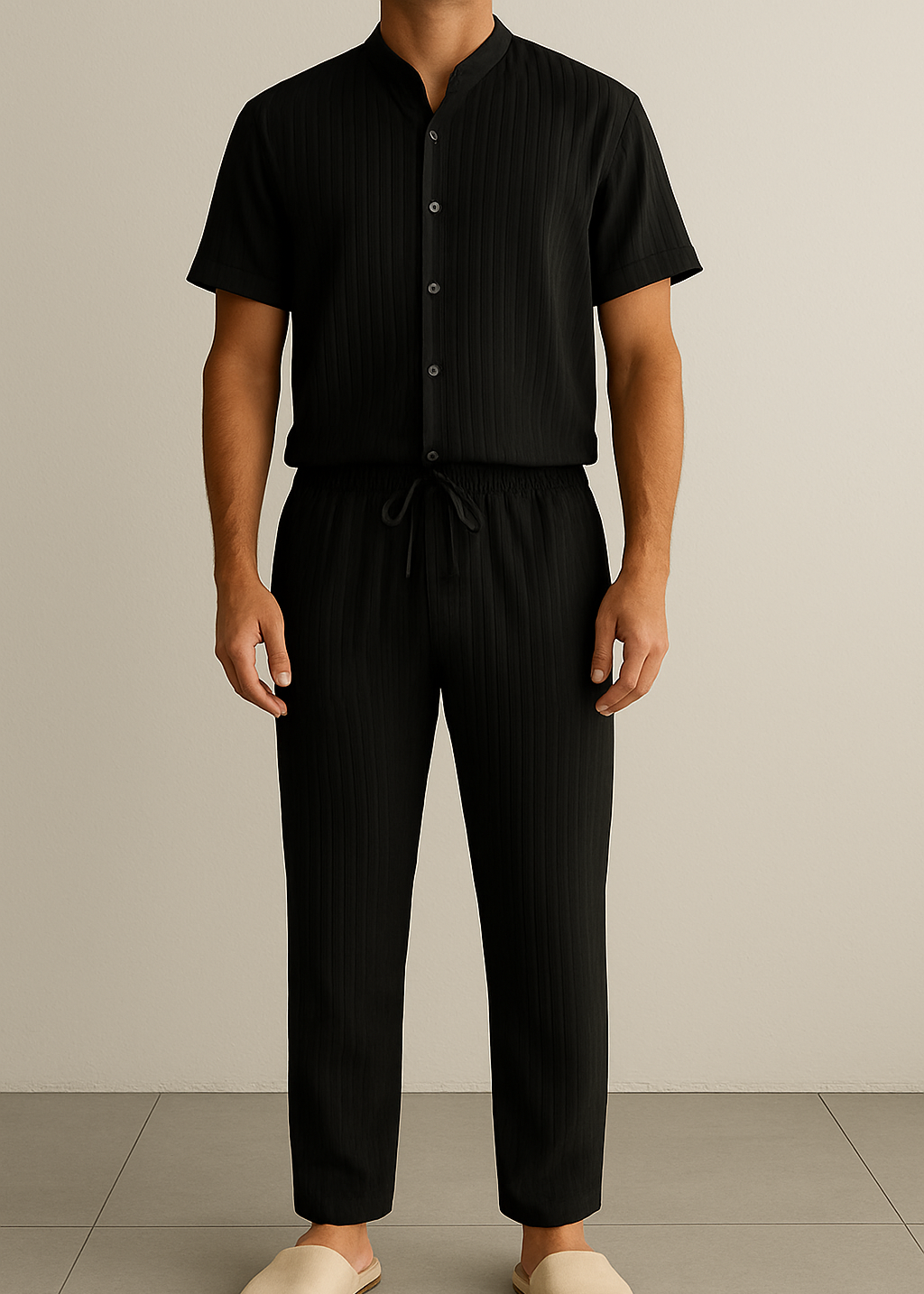 Men’s Summer White Striped Two-Piece Set