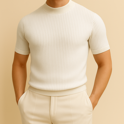 Men’s Mock Turtleneck Ribbed Knit Tee