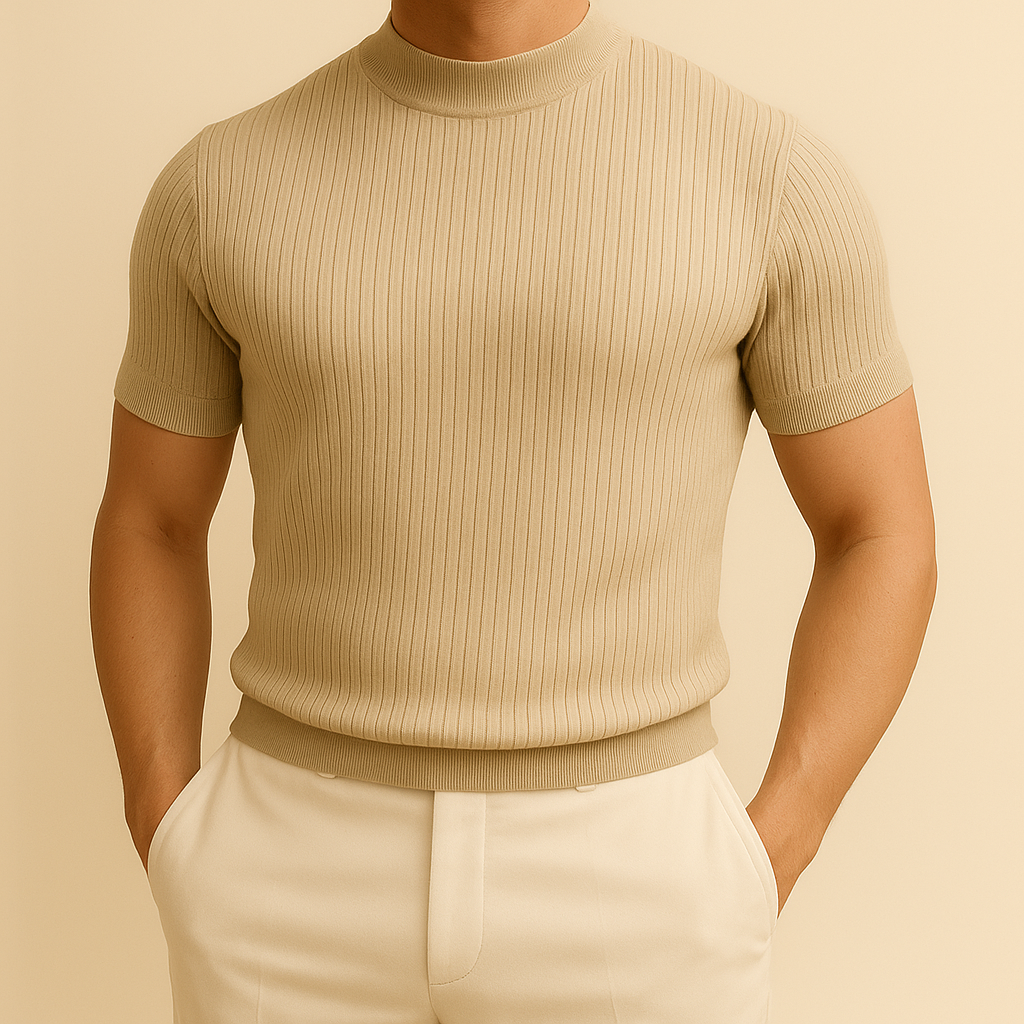 Men’s Mock Turtleneck Ribbed Knit Tee