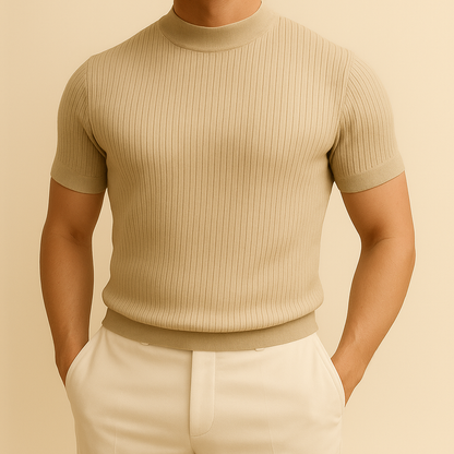 Men’s Mock Turtleneck Ribbed Knit Tee